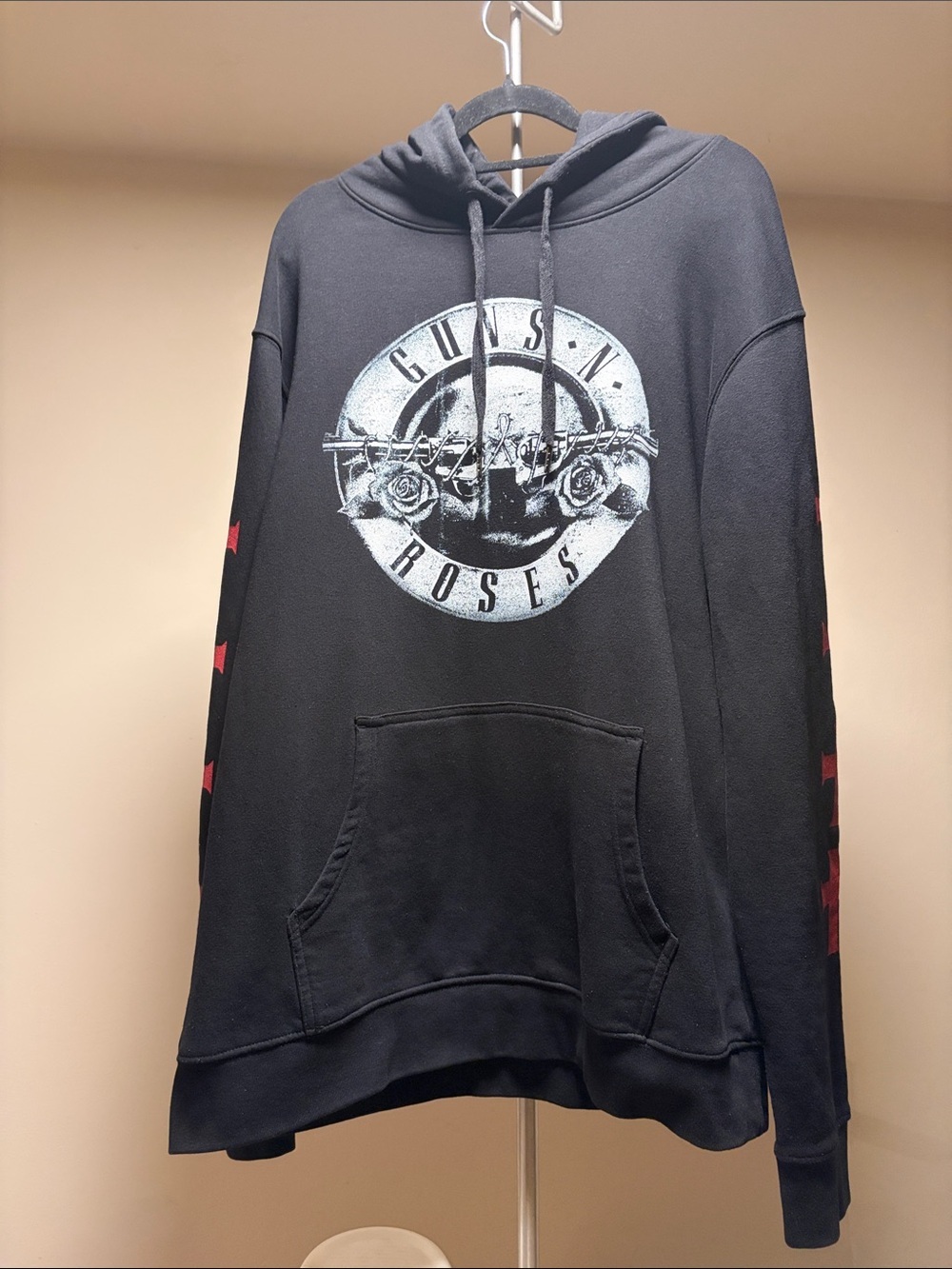 Guns N' Roses Classic Bullet Logo Hoodie Black Red Sleeve Crosses Size L
